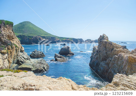Coastal landscape with rocky formations and clear water, Big Sur Coastline, California, USA 123215609