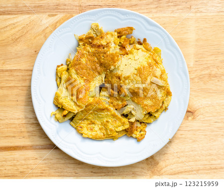 Thai omelet in white plate, Thai food Thai omelet in white plate, Thai food 123215959