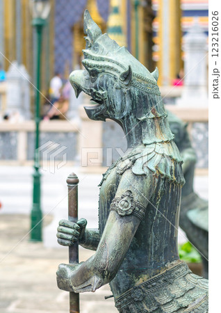 Bronze mythical bird statue in Wat Phra Kaew Bangkok Thailand 123216026