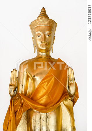 Buddha statue adorned in golden robes at Wat Pho Bangkok Thailand Buddha statue adorned in golden robes at Wat Pho Bangkok Thailand 123216058