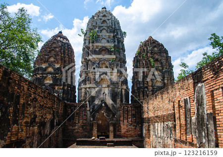 Ancient temple ruins under a cloudy sky at Sukhothai Thailand Ancient temple ruins under a cloudy sky at Sukhothai Thailand 123216159