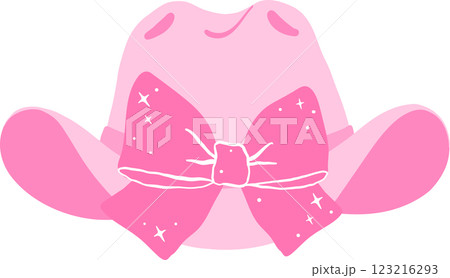 Coquette Pink Cowgirl Hat with Pink Cheer Bow Flat Design 123216293
