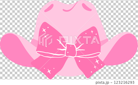 Coquette Pink Cowgirl Hat with Pink Cheer Bow Flat Design 123216293