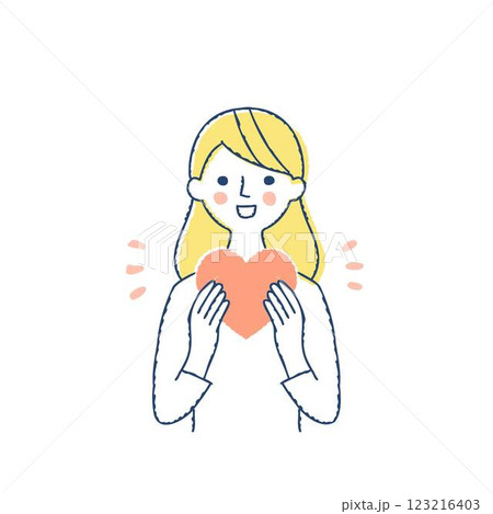 両手でハートを持っている笑顔の女性 123216403