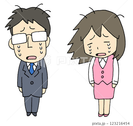 絶望して泣く男女 123216454