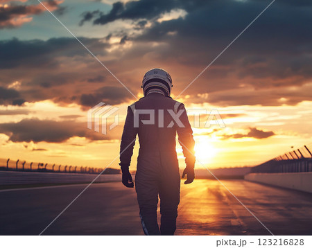夕日に照らされるレーサーのシルエット	 123216828