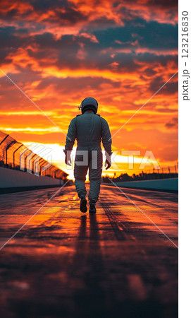 夕日に照らされるレーサーのシルエット	 123216830