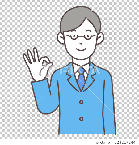 Businessman with glasses making an OK sign Businessman with glasses making an OK sign 123217244