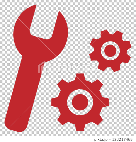 Spanner and gear icon red 123217469