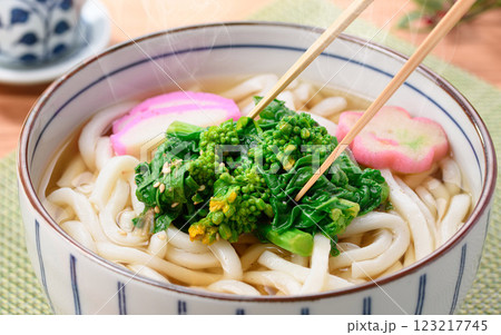 春の味覚 菜の花のうどん 春の味覚 菜の花のうどん 123217745
