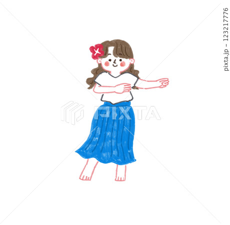 色鉛筆で描いたフラダンスをしている女性のイラスト 123217776