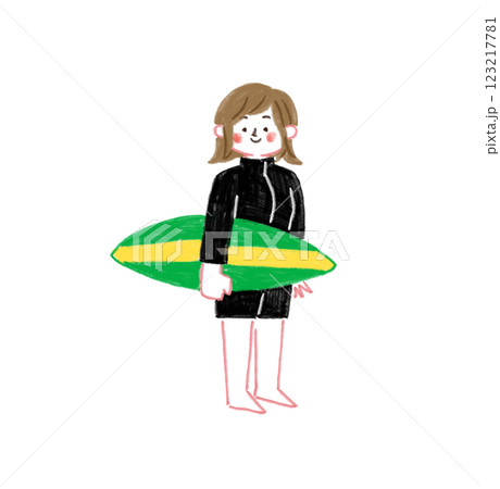 色鉛筆で描いたサーファーの女性のイラスト 色鉛筆で描いたサーファーの女性のイラスト 123217781