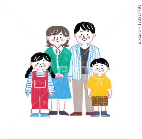 色鉛筆で描いた四人家族のイラスト 123217791