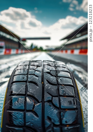 High-Speed Racing Tire Tread Design on Racetrack for Optimal Grip and Durability 123218233