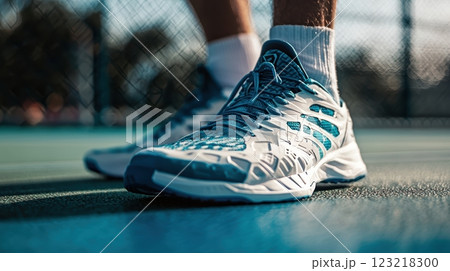 Dynamic Badminton Shoe on Court Highlighting Sole Design and Agility for Sports Enthusiasts 123218300