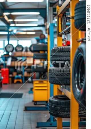 Modern Auto Repair Shop Focusing on Tire Services and Professional Maintenance 123218402