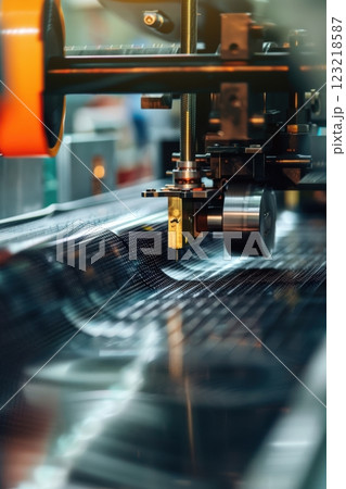 Automated Machinery Weaving Carbon Fiber in Advanced Aerospace Manufacturing Facility 123218587