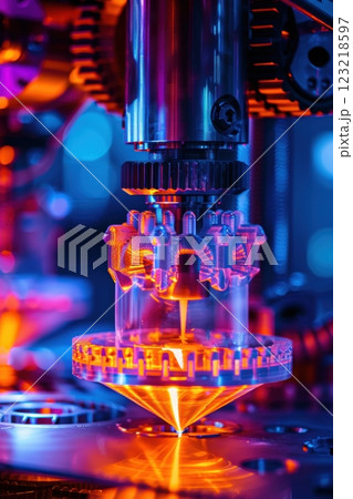 Precision 3D Printing: Macro View of Mechanical Component in Manufacturing Lab 123218597