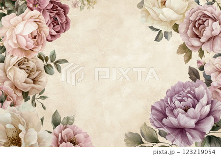 Elegant Mother's Day Card Layout with Pastel Roses and Peonies for Personalized Messages 123219054