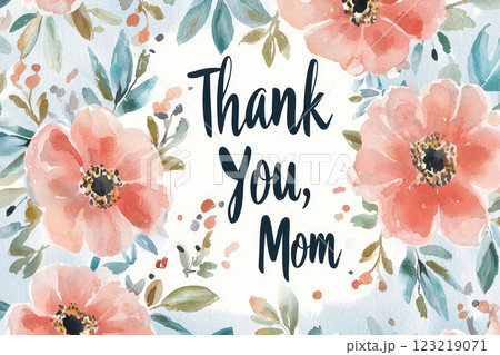 Artistic Watercolor Mother's Day Card with Pastel Florals and Thank You Message Design 123219071