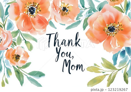 Artistic Watercolor Mother's Day Card with Pastel Florals and Thank You Message Design 123219267