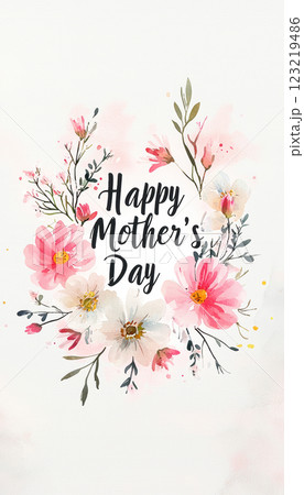 Elegant Mother's Day Greeting Card with Pink and White Floral Watercolor Design 123219486