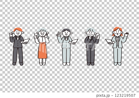 使用電腦和智慧型手機的工作人員插圖 123219507