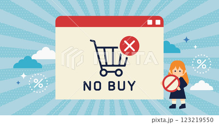 NO BUY オンラインショッピングの中止 | カートキャンセルと購入拒否のイラスト NO BUY オンラインショッピングの中止 | カートキャンセルと購入拒否のイラスト 123219550