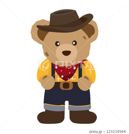 ウエスタンの格好をしたクマのぬいぐるみのイラスト 123219564