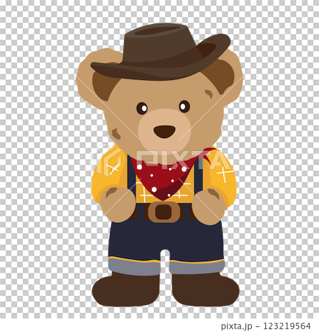 ウエスタンの格好をしたクマのぬいぐるみのイラスト 123219564