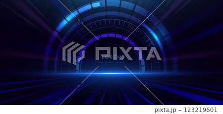 Abstract technology futuristic neon hi-tech communication, innovation design on dark blue background. Abstract technology futuristic neon hi-tech communication, innovation design on dark blue background. 123219601