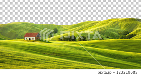 Small House in a Green Field 123219685