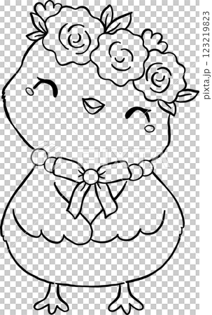 Coquette Easter Chicken with Floral Crown Outline Coquette Easter Chicken with Floral Crown Outline 123219823