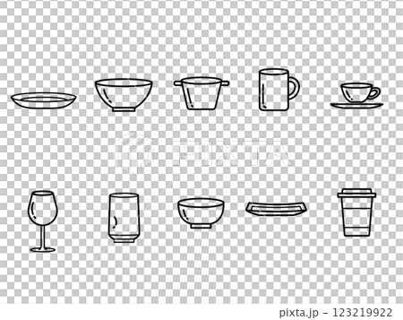 插畫資料：簡單餐具組的線條畫 123219922