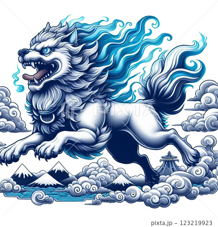 雲を走る狛犬 123219923