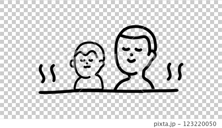 Hand-drawn vector illustration of a monkey and a boy relaxing in a bath together 123220050