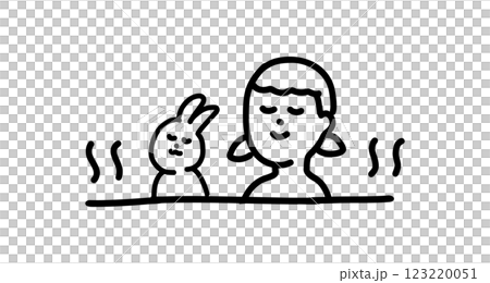 手繪向量插圖，描繪了一隻兔子和一個女孩一起在浴缸裡放鬆 123220051