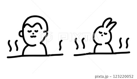 お風呂に入ってリラックスする猿とうさぎの手書きベクターイラスト お風呂に入ってリラックスする猿とうさぎの手書きベクターイラスト 123220052