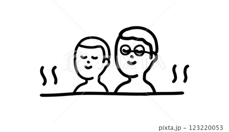 一緒にお風呂でリラックスする父と息子の手書きベクターイラスト 123220053