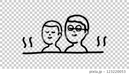 一緒にお風呂でリラックスする父と息子の手書きベクターイラスト 123220053