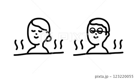 お風呂に入ってリラックスするカップル・夫婦の手書きベクターイラスト お風呂に入ってリラックスするカップル・夫婦の手書きベクターイラスト 123220055