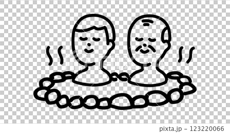 手繪向量插圖，描繪了父親和兒子一起在溫泉中放鬆 123220066