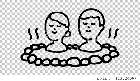 手繪向量插圖，描繪了一對年輕夫婦一起在溫泉中放鬆 123220067