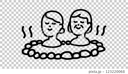 手繪向量插圖，描繪了一位母親和女兒一起在溫泉裡放鬆 123220068