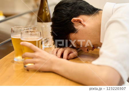 酒を飲みすぎて酔っ払う男性 123220307