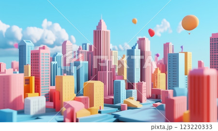 カラフルな街の3Dイラスト 123220333