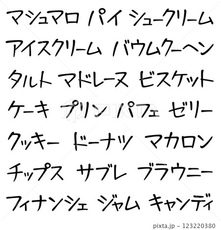 手書き風文字　洋菓子の名前 123220380