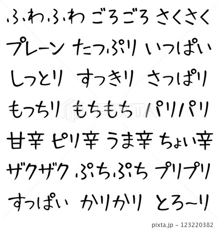 手書き風文字　お菓子の擬音語と擬態語 123220382