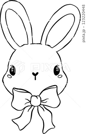 Cute Coquette Bunny Face with Bow Outline 123220448