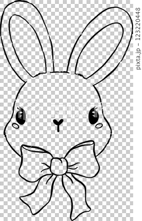 Cute Coquette Bunny Face with Bow Outline 123220448